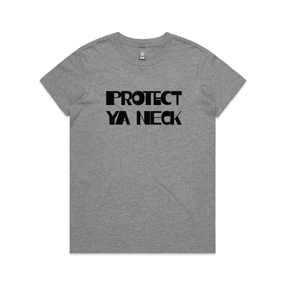 Grey Marle fitted womens t-shirt with Protect Ya Neck graphic by Lonely Kids Club