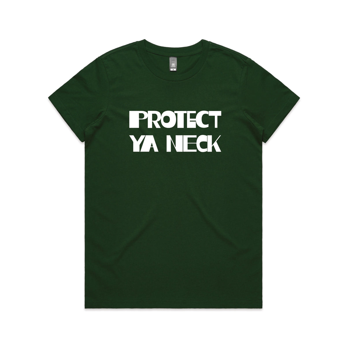 Forest Green fitted womens t-shirt with Protect Ya Neck graphic by Lonely Kids Club