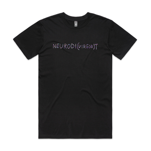 Neurodi(virgin)t Tee by Lonely Kids Club. All clothing from our T-shirts to our shorts and hoodies are ethically made, and printed packed and shipped from Sydney.
