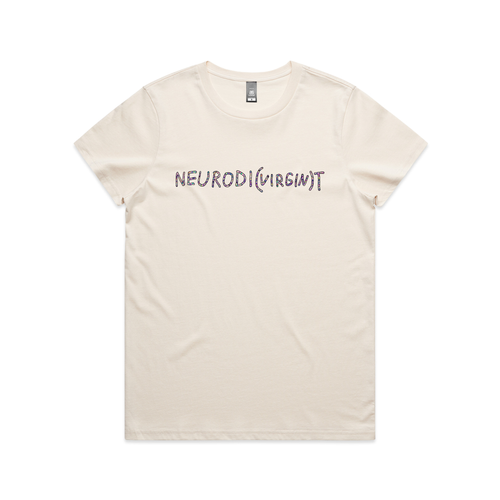 Neurodi(virgin)t Tee by Lonely Kids Club. All clothing from our T-shirts to our shorts and hoodies are ethically made, and printed packed and shipped from Sydney.