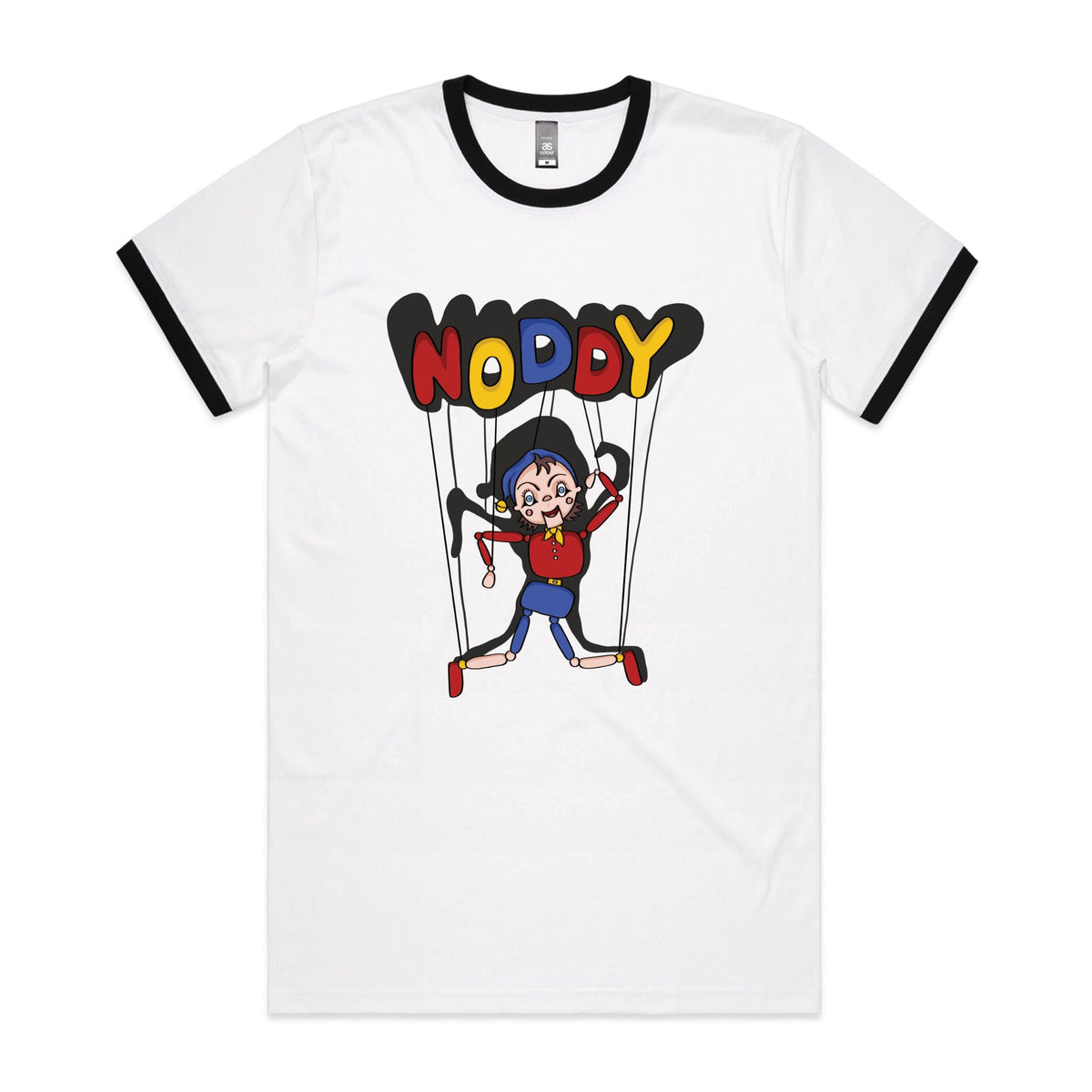 Black/White Ringer unisex t-shirt with Noddy graphic by Lonely Kids Club