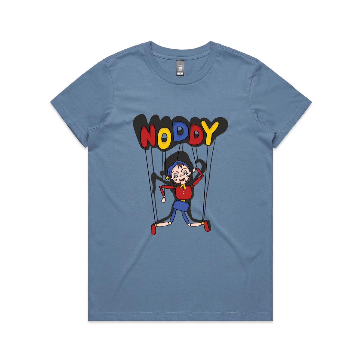 Carolina Blue fitted womens t-shirt with Noddy graphic by Lonely Kids Club