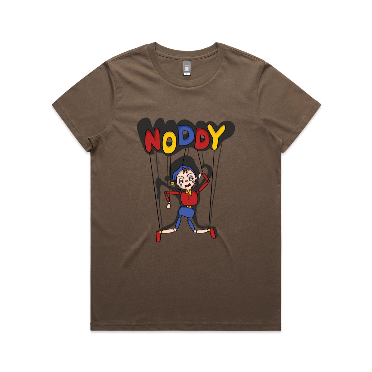 Walnut fitted womens t-shirt with Noddy graphic by Lonely Kids Club