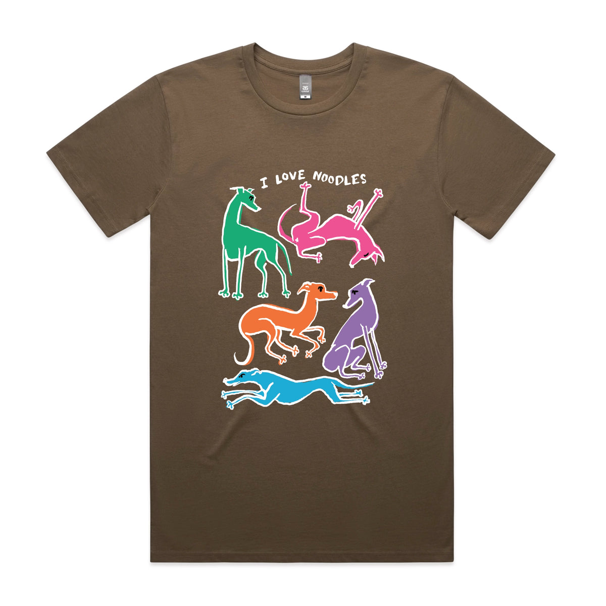Walnut unisex t-shirt with I Love Noodles graphic by Lonely Kids Club