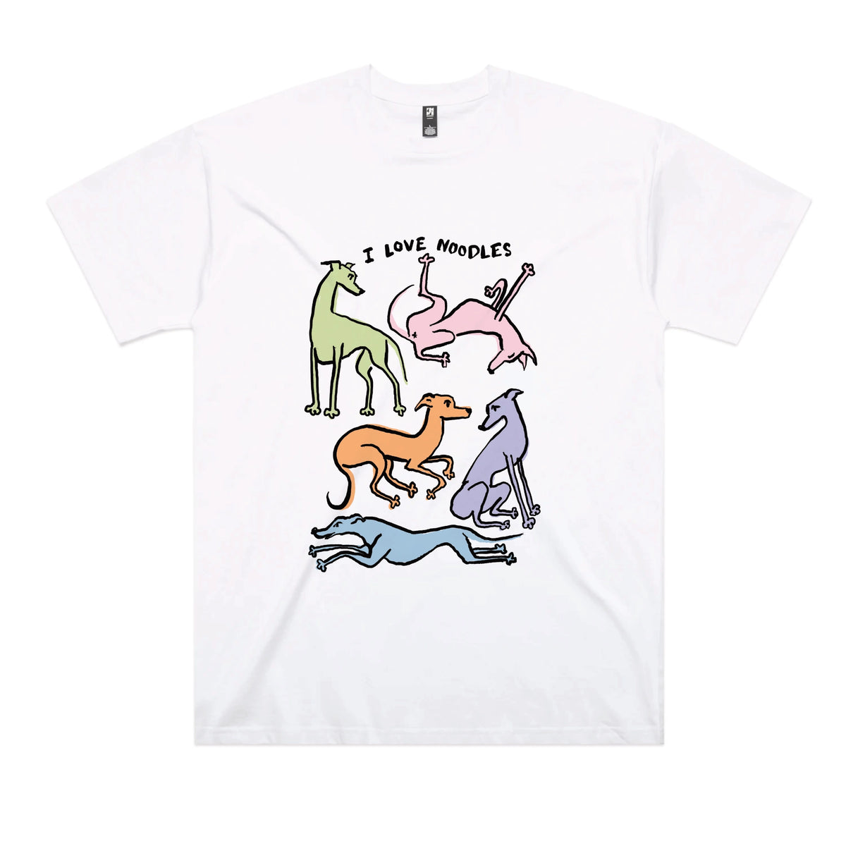 White oversized t-shirt with I Love Noodles graphic by Lonely Kids Club