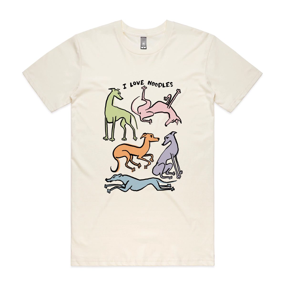 Ecru unisex t-shirt with I Love Noodles graphic by Lonely Kids Club