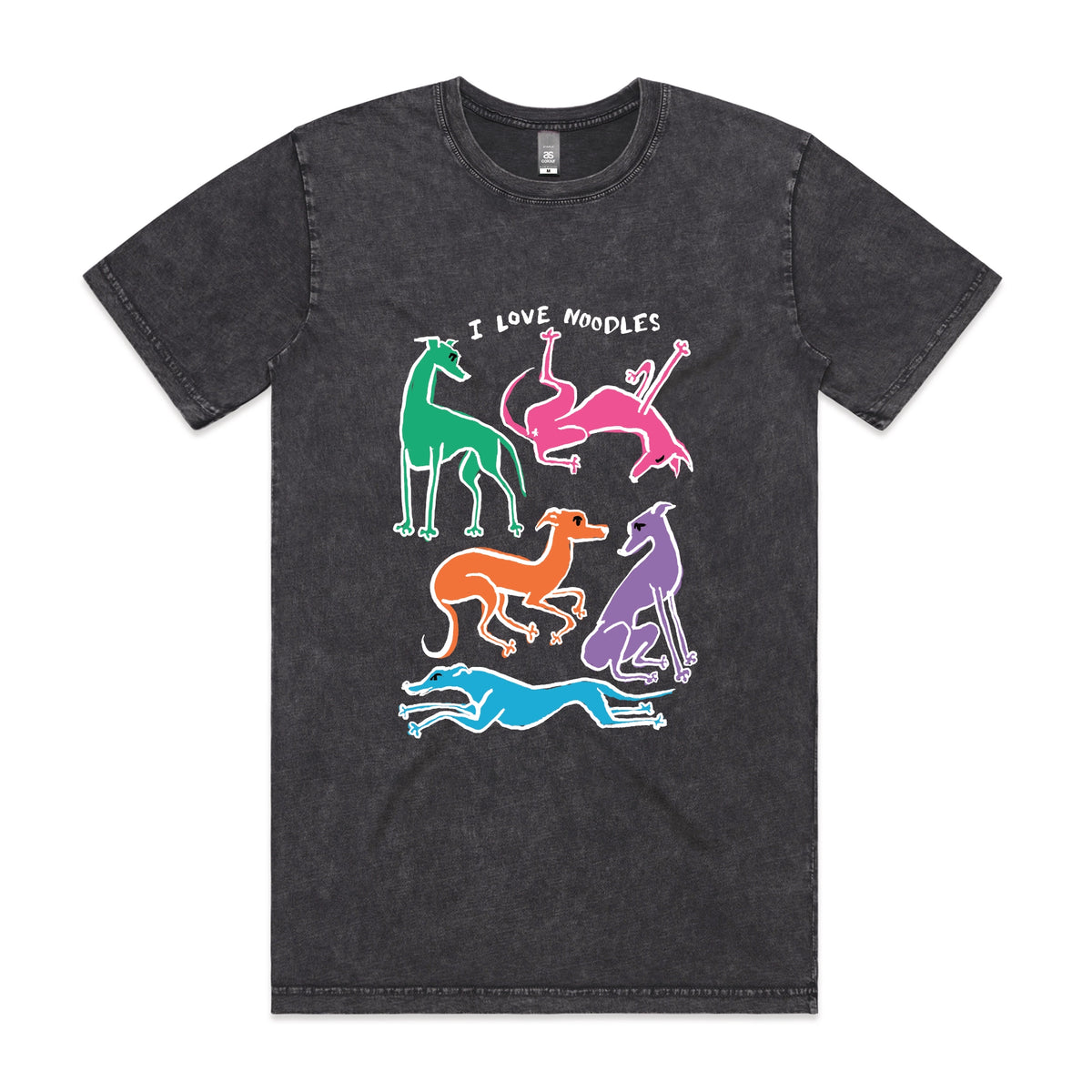Acid Wash unisex t-shirt with I Love Noodles graphic by Lonely Kids Club