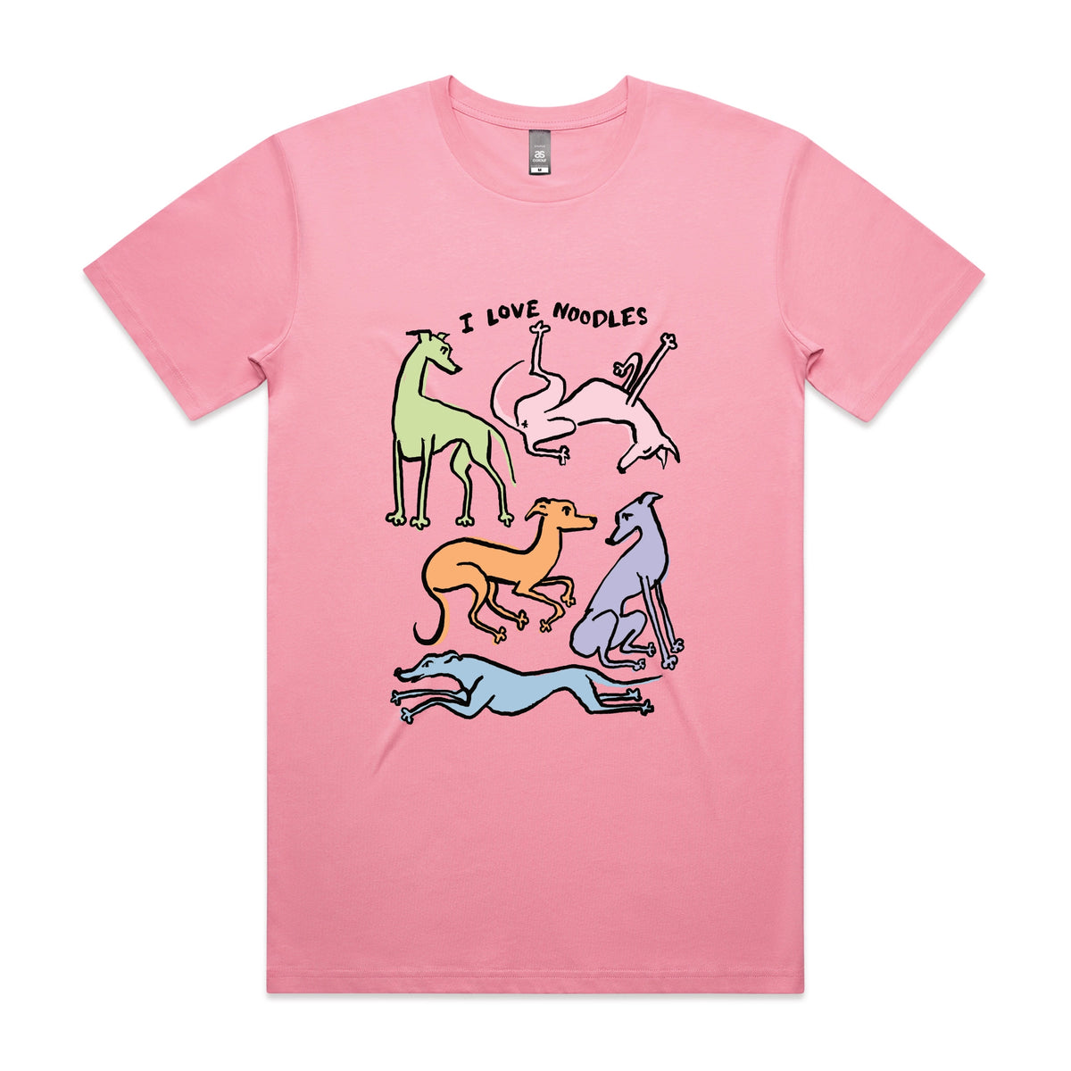 Bubblegum unisex t-shirt with I Love Noodles graphic by Lonely Kids Club