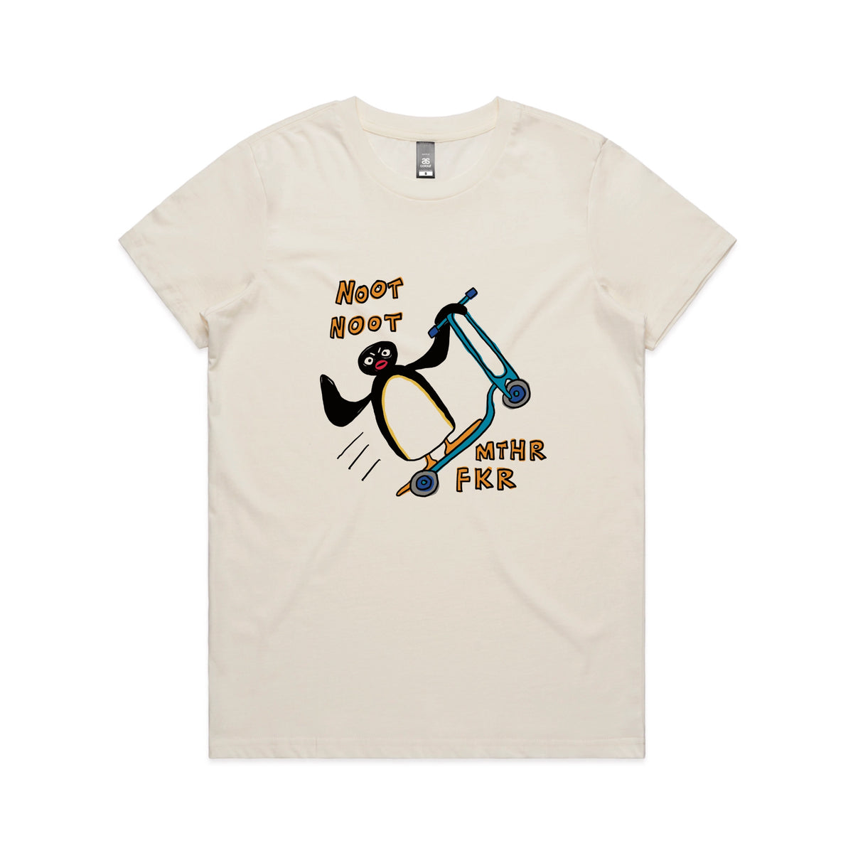 Ecru fitted womens t-shirt with Noot Noot graphic by Lonely Kids Club