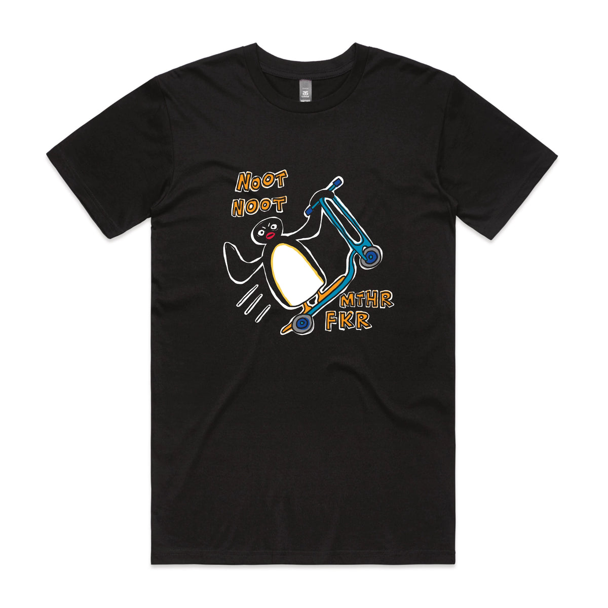 Black unisex t-shirt with Noot Noot graphic by Lonely Kids Club