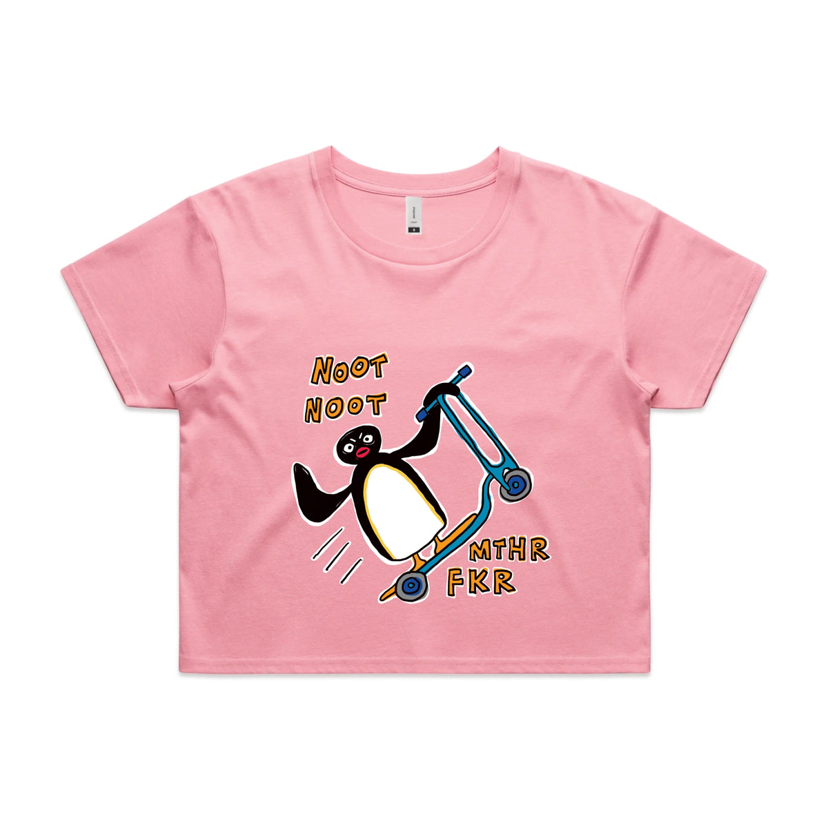 Bubblegum crop top with Noot Noot graphic by Lonely Kids Club