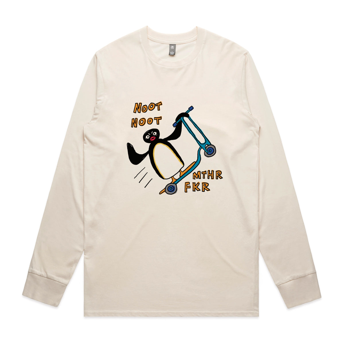 Ecru long sleeve t-shirt with Noot Noot graphic by Lonely Kids Club