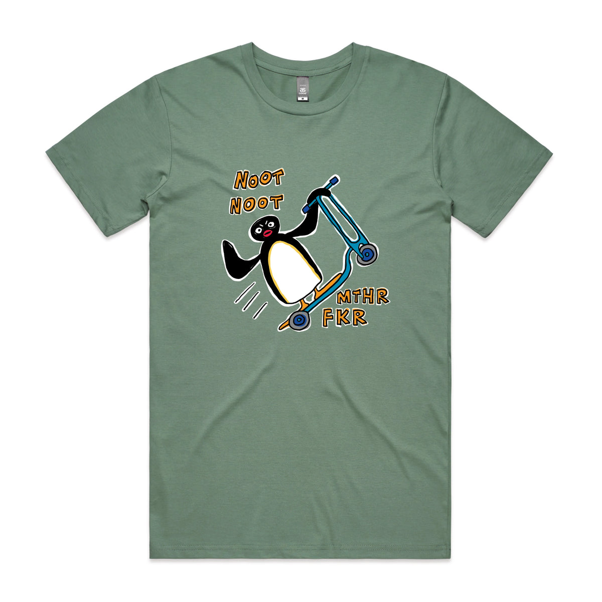 Sage unisex t-shirt with Noot Noot graphic by Lonely Kids Club