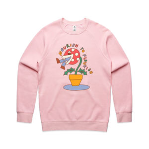 Nourish To Flourish Jumper by Lonely Kids Club. All clothing from our T-shirts to our shorts and hoodies are ethically made, and printed packed and shipped from Sydney.