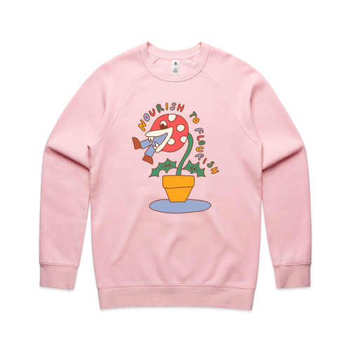 Nourish To Flourish Jumper by Lonely Kids Club. All clothing from our T-shirts to our shorts and hoodies are ethically made, and printed packed and shipped from Sydney.