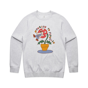 Nourish To Flourish Jumper by Lonely Kids Club. All clothing from our T-shirts to our shorts and hoodies are ethically made, and printed packed and shipped from Sydney.