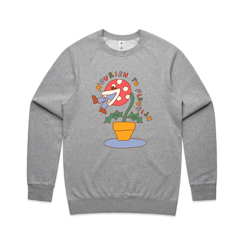 Nourish To Flourish Jumper by Lonely Kids Club. All clothing from our T-shirts to our shorts and hoodies are ethically made, and printed packed and shipped from Sydney.