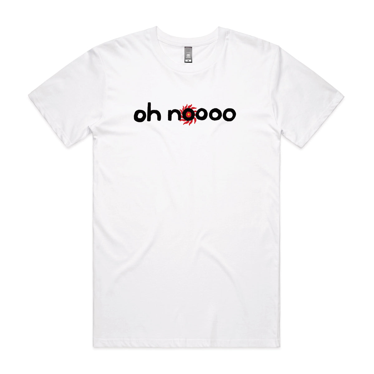 White unisex t-shirt with Oh Noooo graphic by Lonely Kids Club