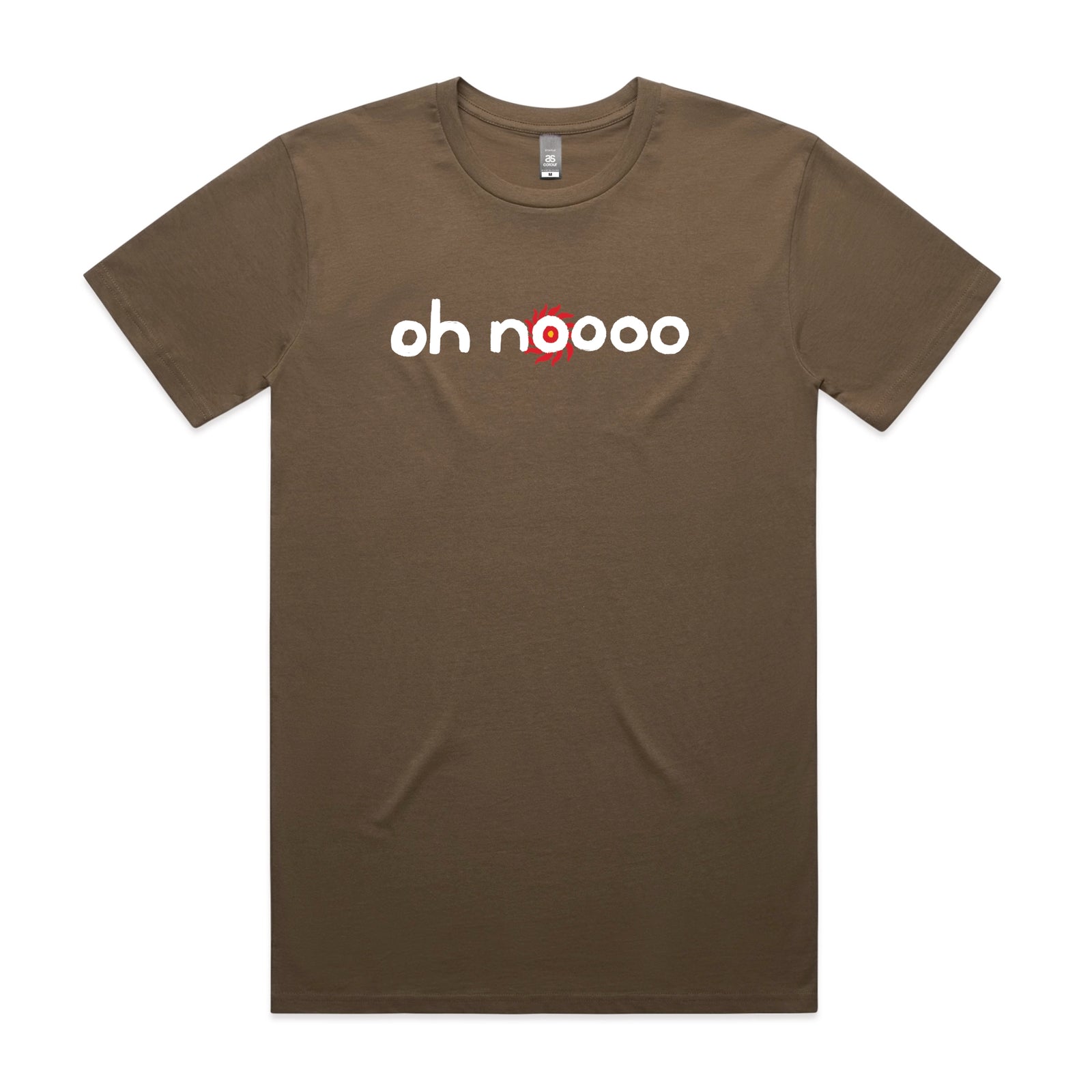 Walnut unisex t-shirt with Oh Noooo graphic by Lonely Kids Club
