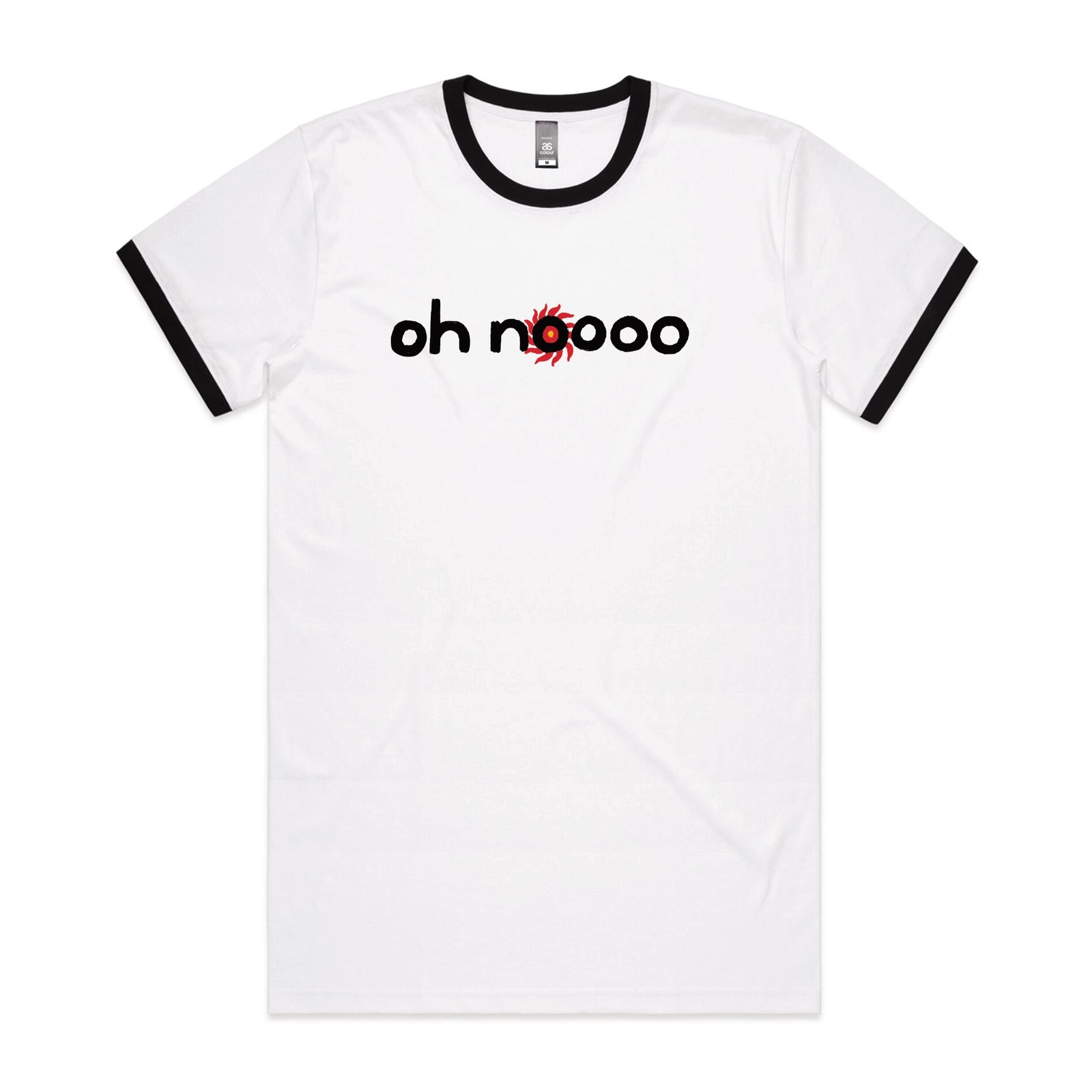 Black/White Ringer unisex t-shirt with Oh Noooo graphic by Lonely Kids Club