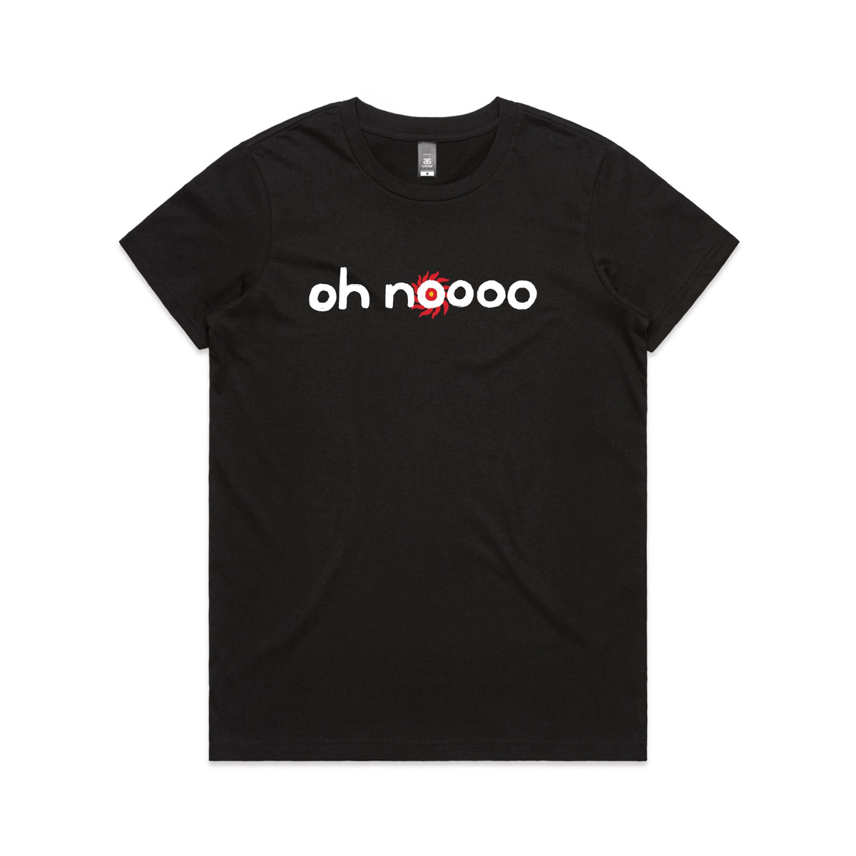 Black fitted womens t-shirt with Oh Noooo graphic by Lonely Kids Club