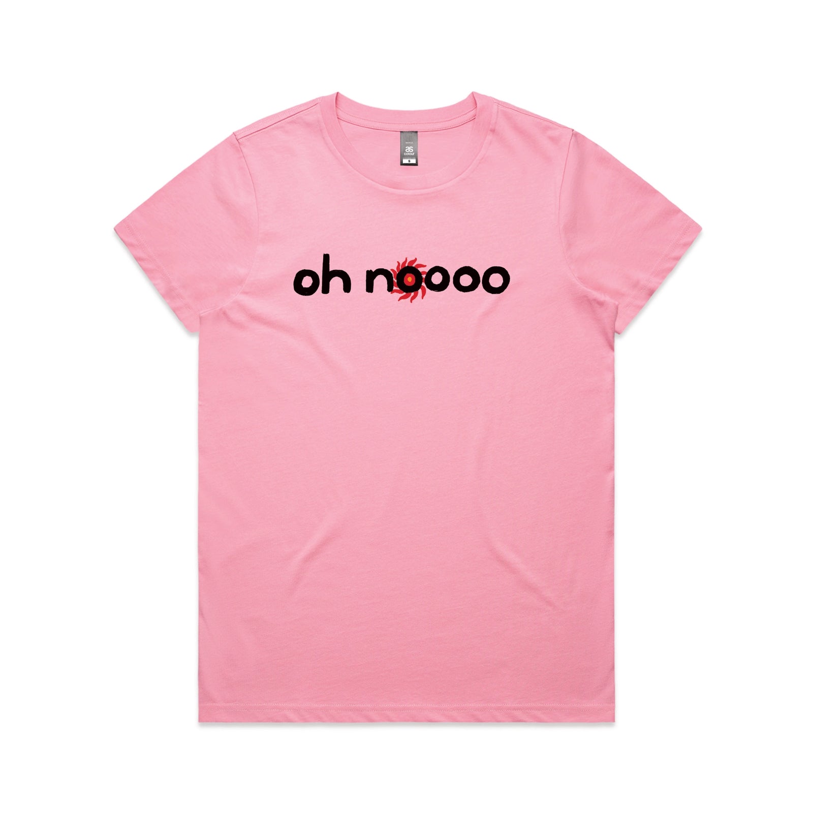 Bubblegum fitted womens t-shirt with Oh Noooo graphic by Lonely Kids Club