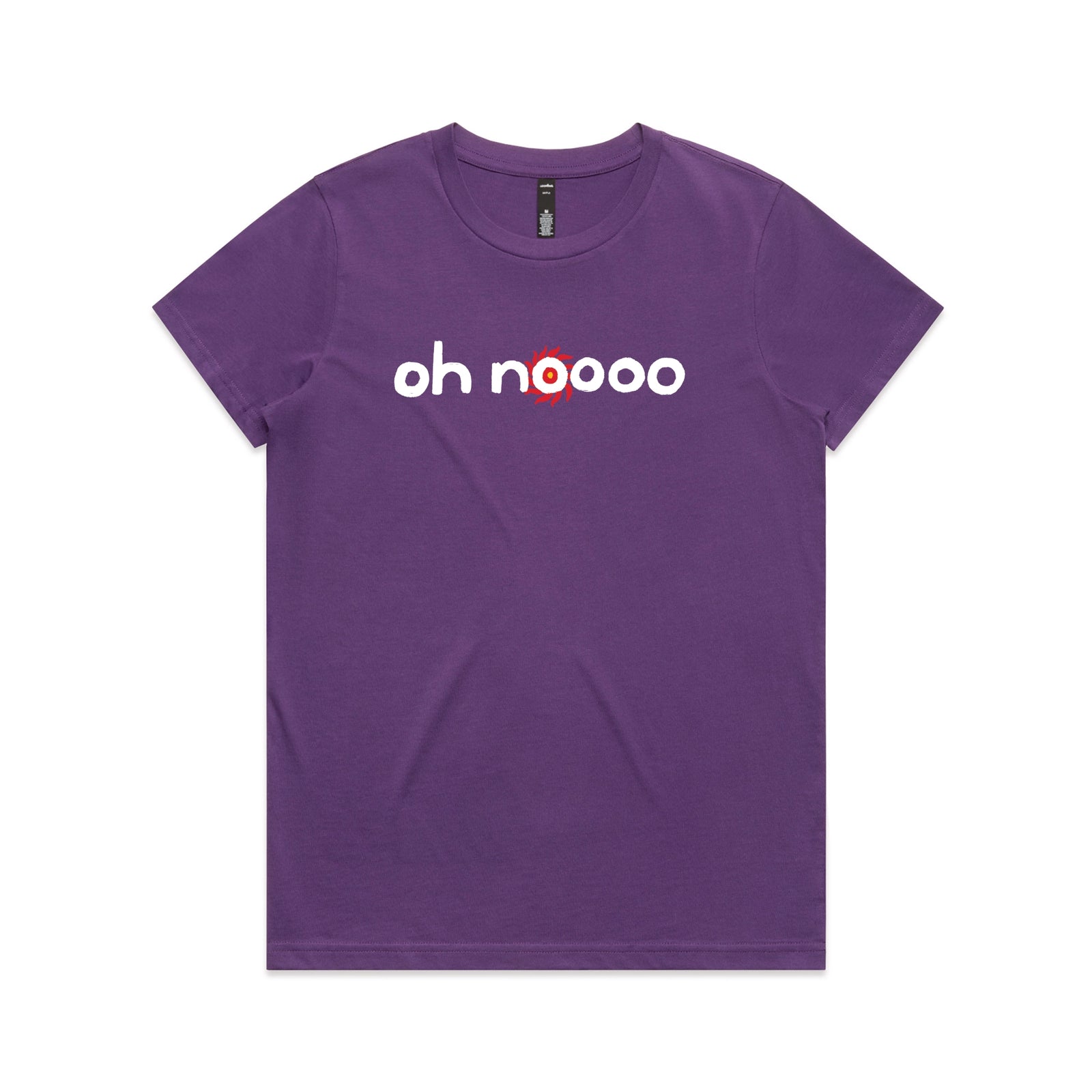 Purple fitted womens t-shirt with Oh Noooo graphic by Lonely Kids Club
