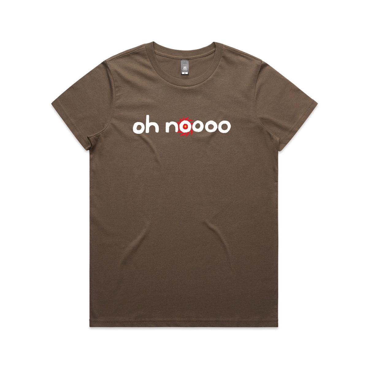 Walnut fitted womens t-shirt with Oh Noooo graphic by Lonely Kids Club