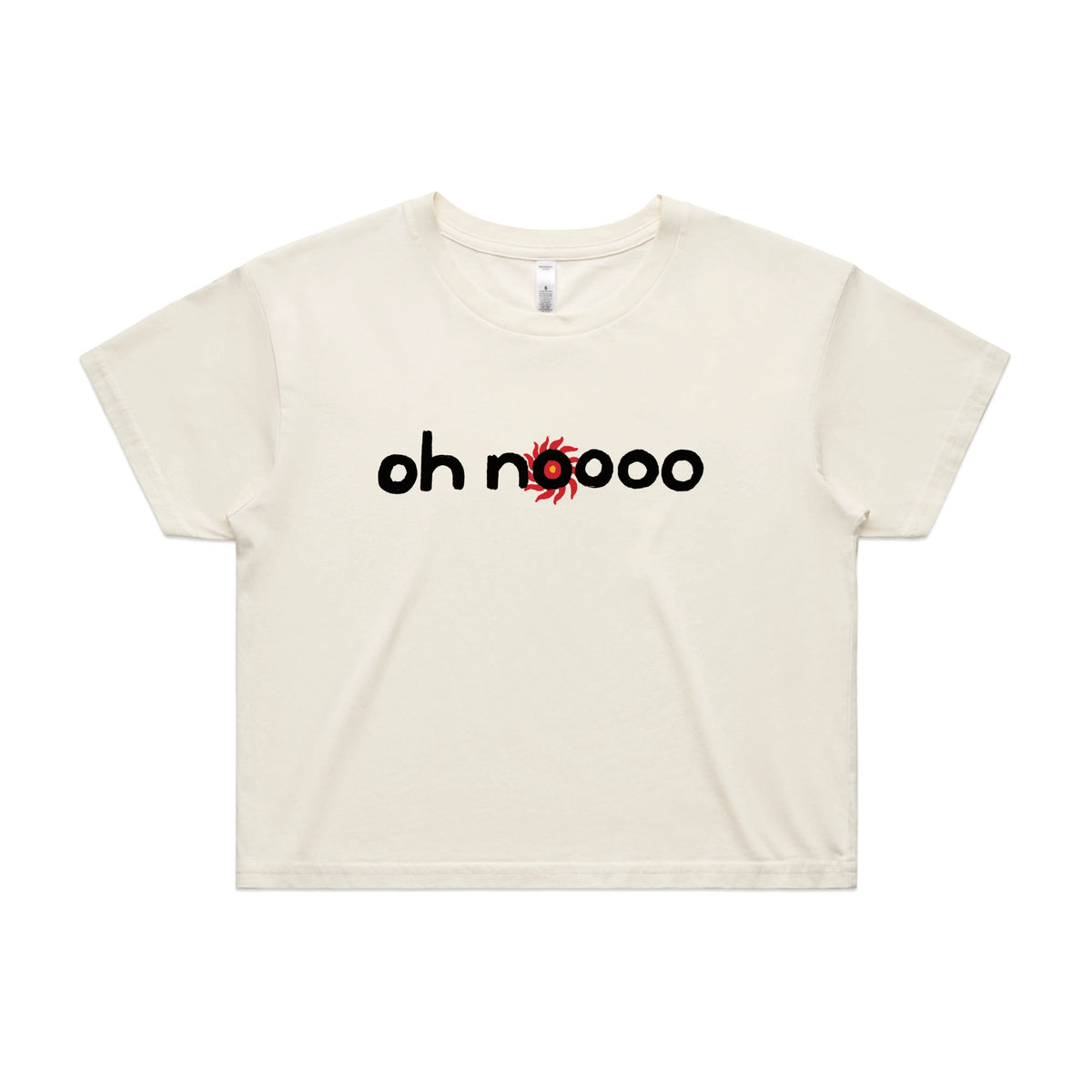 Ecru crop top with Oh Noooo graphic by Lonely Kids Club
