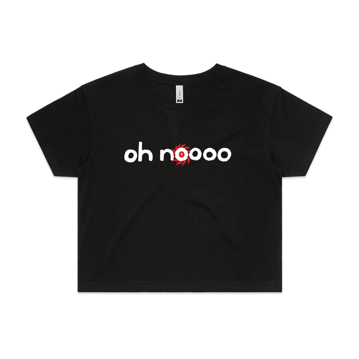 Black crop top with Oh Noooo graphic by Lonely Kids Club