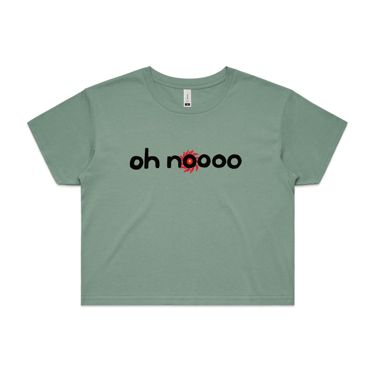 Sage crop top with Oh Noooo graphic by Lonely Kids Club