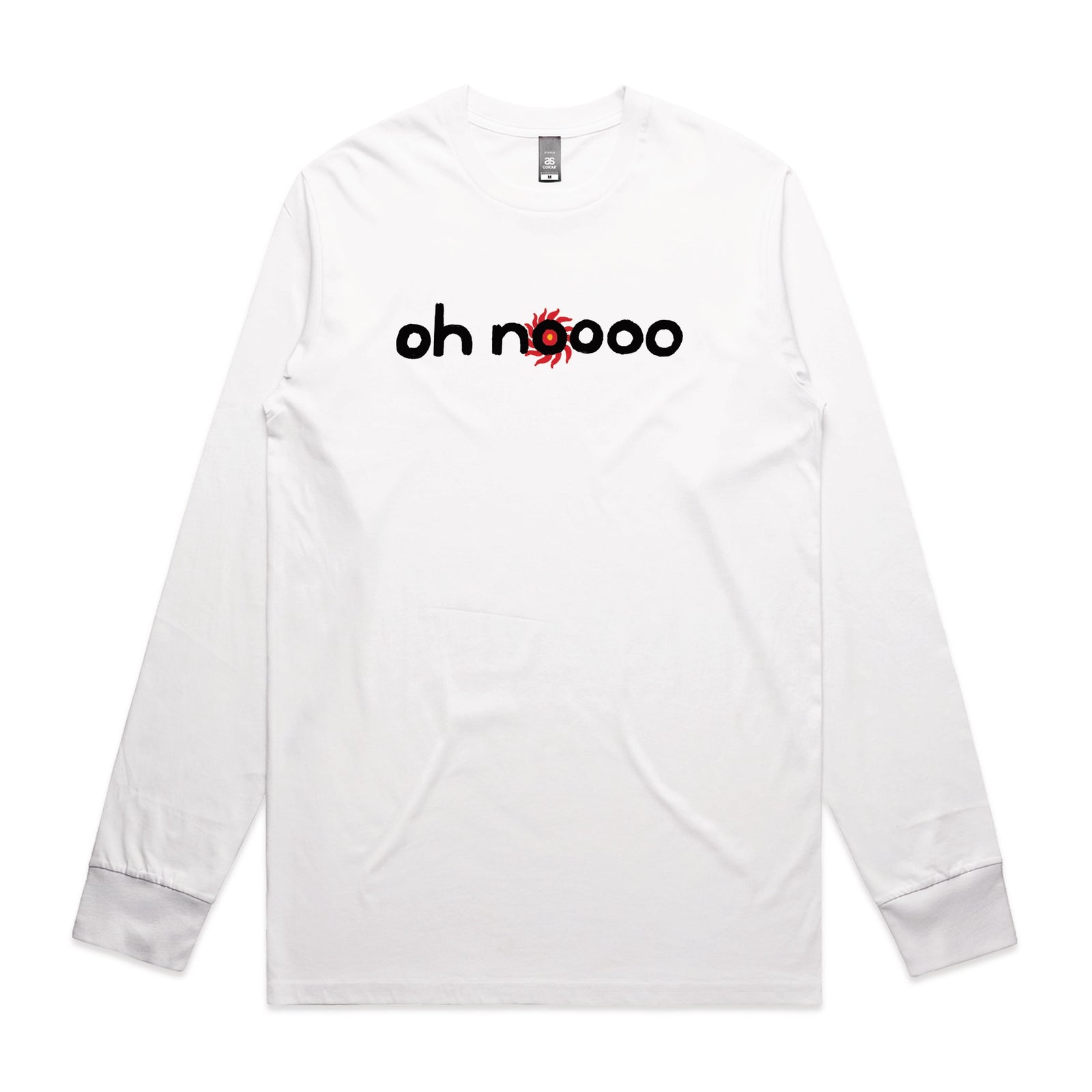 White long sleeve t-shirt with Oh Noooo graphic by Lonely Kids Club