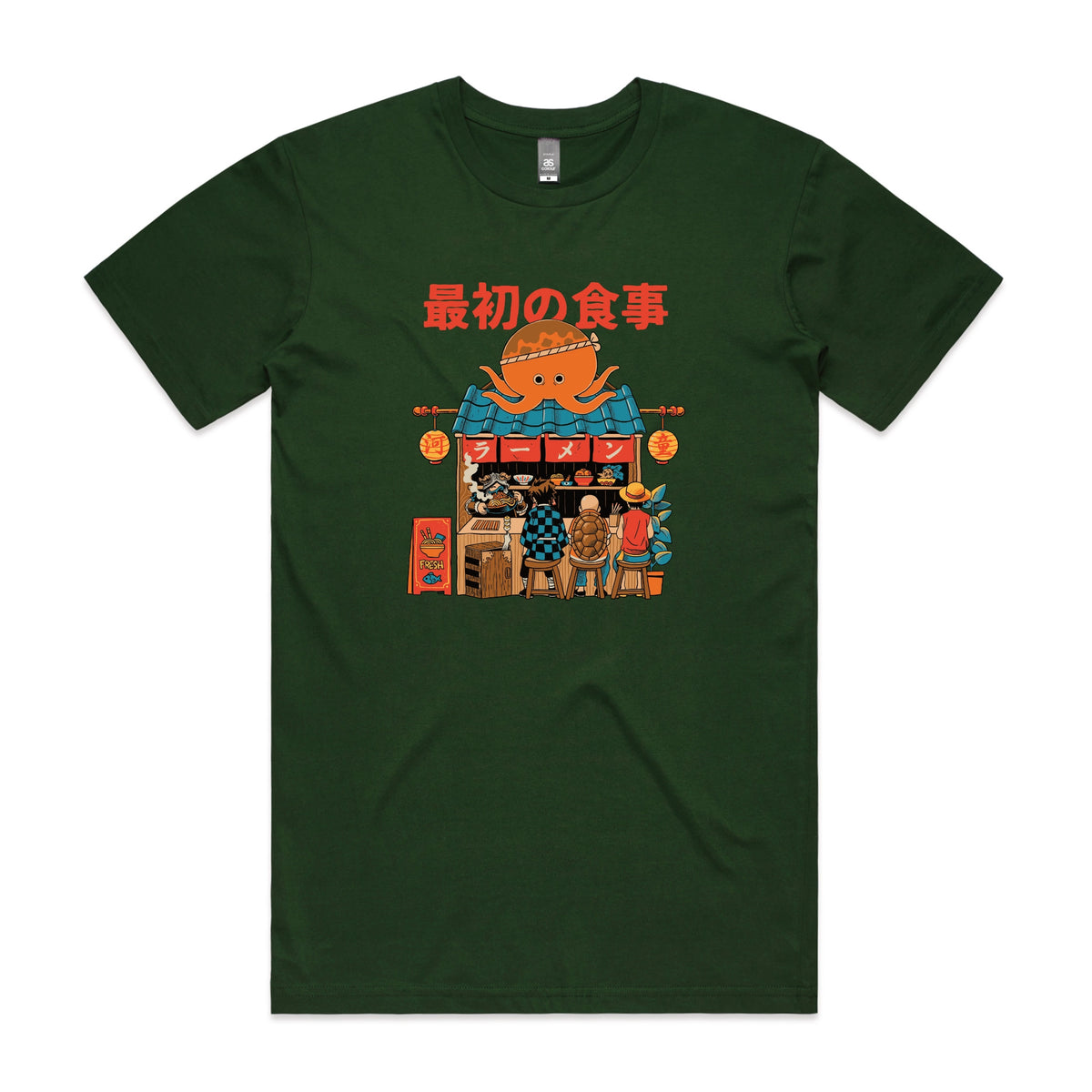 Forest Green unisex t-shirt with Pampling Ramen graphic by Lonely Kids Club