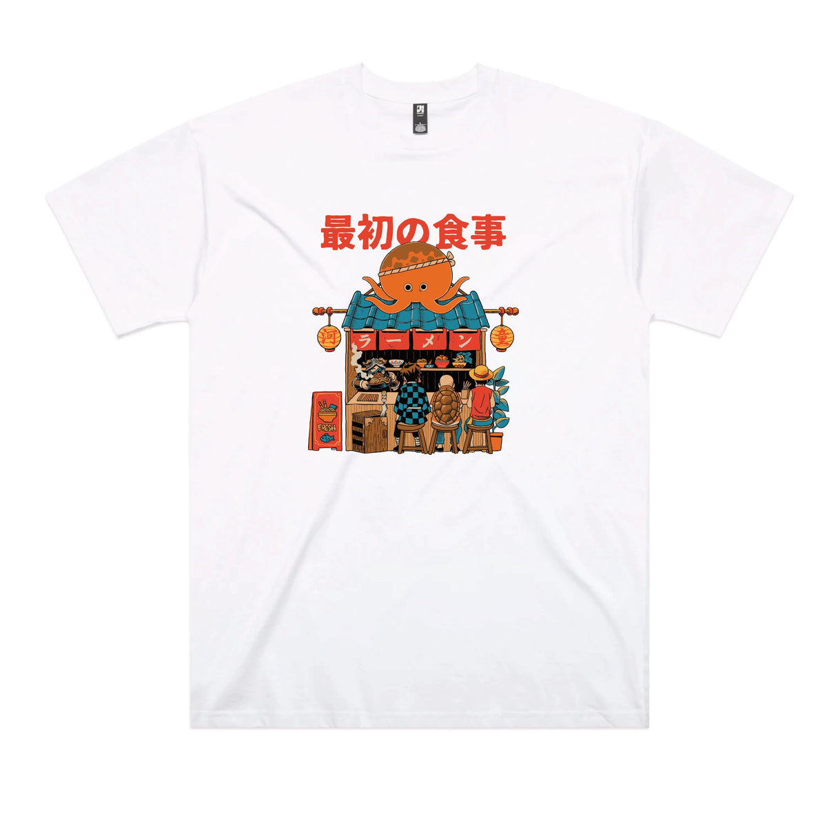 White oversized t-shirt with Pampling Ramen graphic by Lonely Kids Club