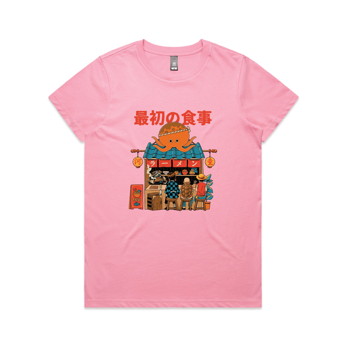 Bubblegum fitted womens t-shirt with Pampling Ramen graphic by Lonely Kids Club