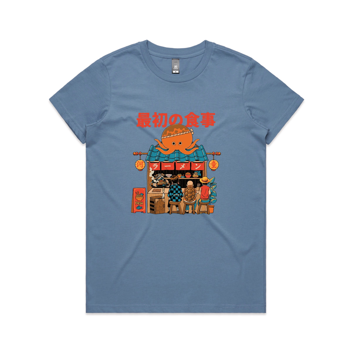 Carolina Blue fitted womens t-shirt with Pampling Ramen graphic by Lonely Kids Club