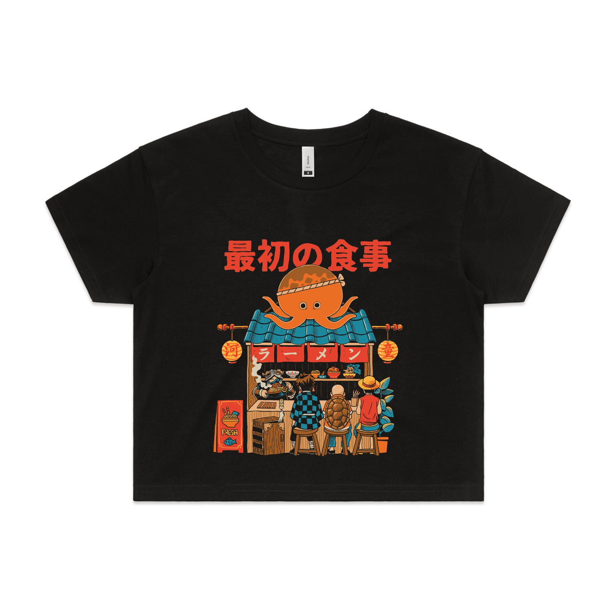 Black crop top with Pampling Ramen graphic by Lonely Kids Club