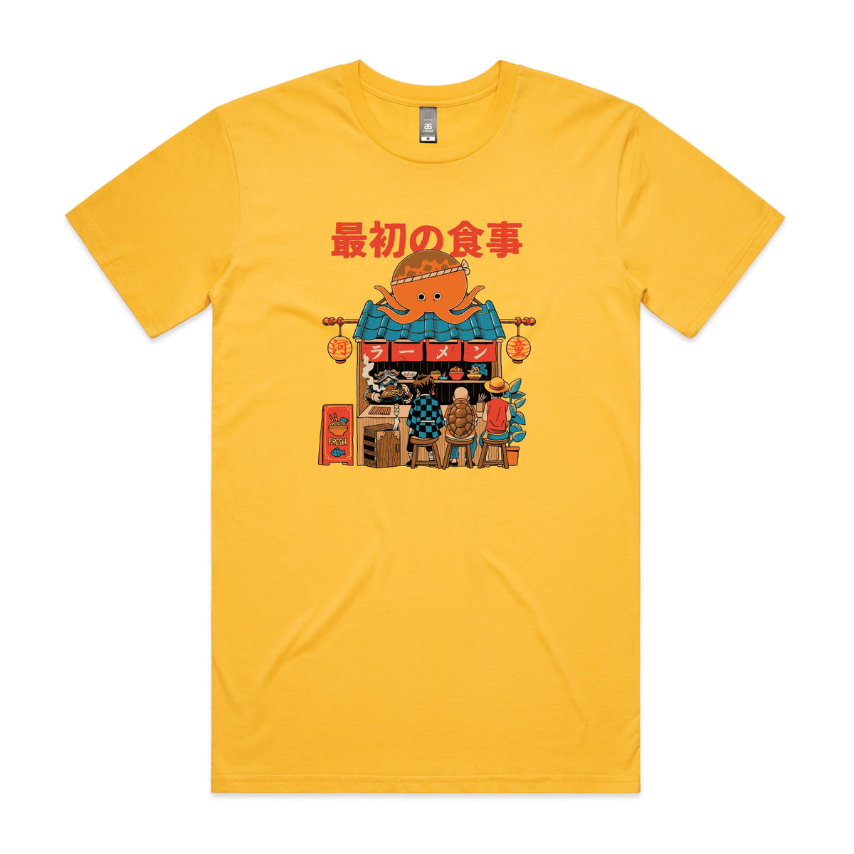 Yellow unisex t-shirt with Pampling Ramen graphic by Lonely Kids Club