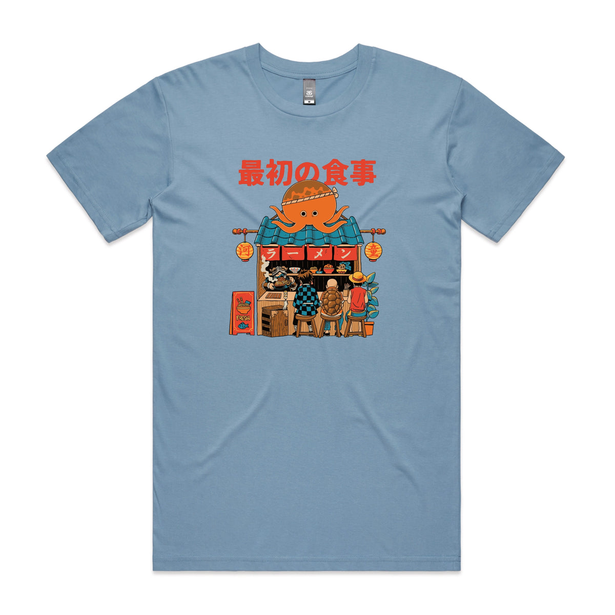 Carolina Blue unisex t-shirt with Pampling Ramen graphic by Lonely Kids Club