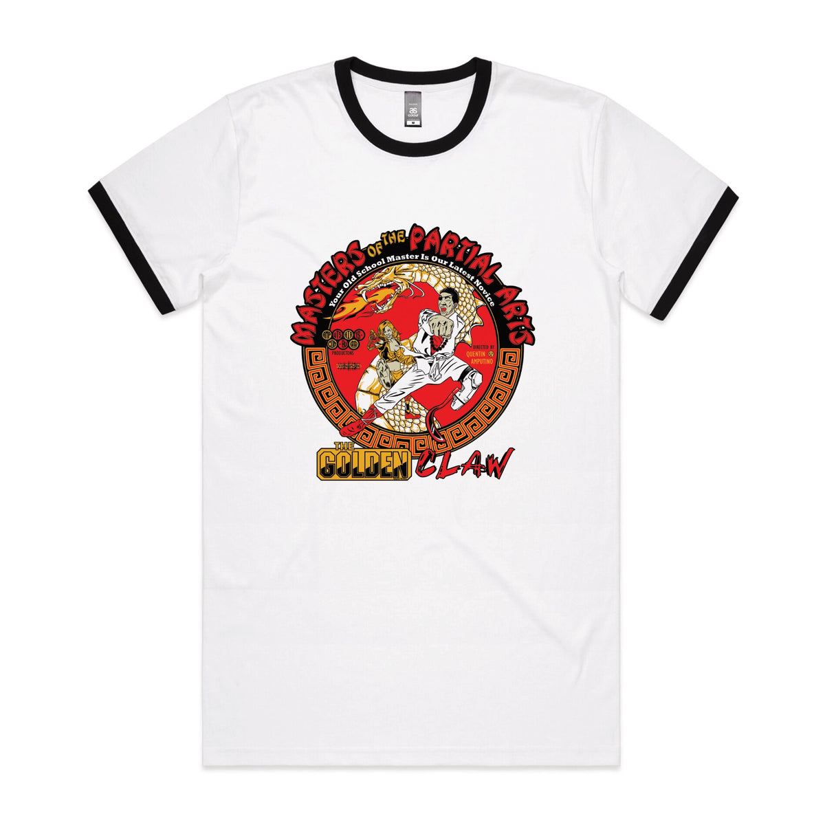 Black/White Ringer unisex t-shirt with Masters Of The Partial Arts graphic by Lonely Kids Club