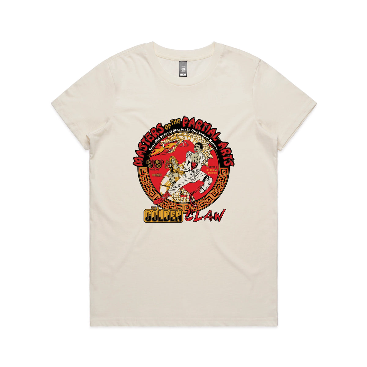 Ecru fitted womens t-shirt with Masters Of The Partial Arts graphic by Lonely Kids Club