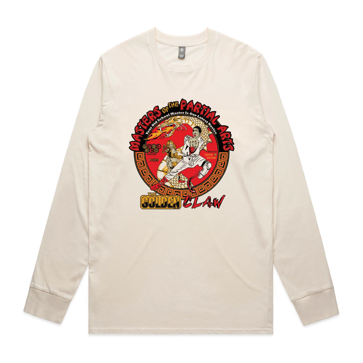 Ecru long sleeve t-shirt with Masters Of The Partial Arts graphic by Lonely Kids Club