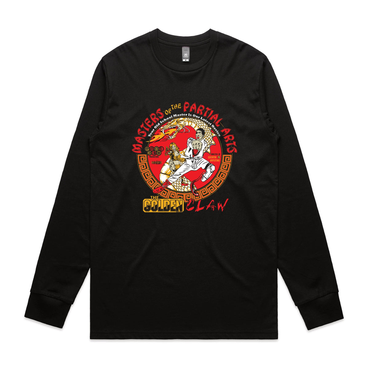 Black long sleeve t-shirt with Masters Of The Partial Arts graphic by Lonely Kids Club