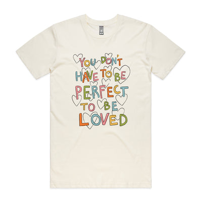 To Be Perfect Tee by Lonely Kids Club. All clothing from our T-shirts to our shorts and hoodies are ethically made, and printed packed and shipped from Sydney.