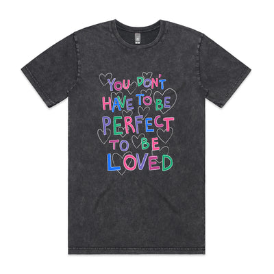 To Be Perfect Tee by Lonely Kids Club. All clothing from our T-shirts to our shorts and hoodies are ethically made, and printed packed and shipped from Sydney.