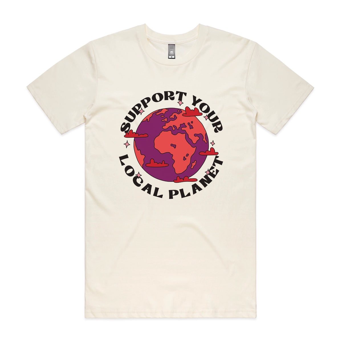Ecru unisex t-shirt with Support Your Local Planet graphic by Lonely Kids Club