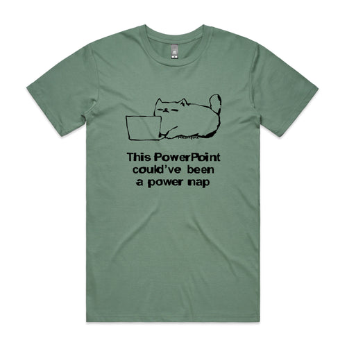 Powerpoint Power Nap Tee by Lonely Kids Club. All clothing from our T-shirts to our shorts and hoodies are ethically made, and printed packed and shipped from Sydney.