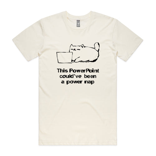 Powerpoint Power Nap Tee by Lonely Kids Club. All clothing from our T-shirts to our shorts and hoodies are ethically made, and printed packed and shipped from Sydney.