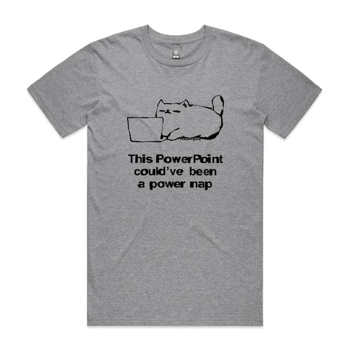 Powerpoint Power Nap Tee by Lonely Kids Club. All clothing from our T-shirts to our shorts and hoodies are ethically made, and printed packed and shipped from Sydney.