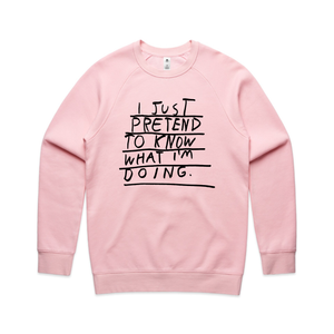 Pretending To Know Jumper by Lonely Kids Club. All clothing from our T-shirts to our shorts and hoodies are ethically made, and printed packed and shipped from Sydney.